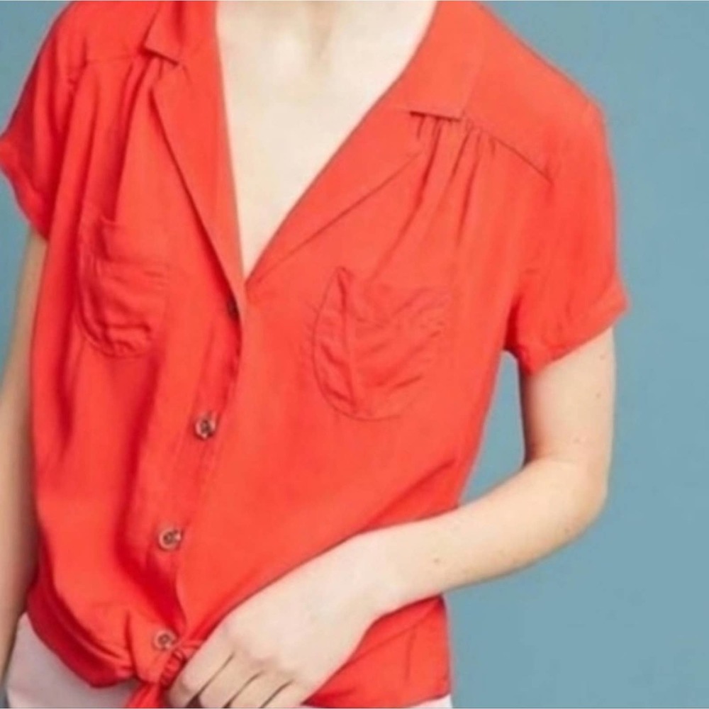 Anthropologie Maeve Raffine Tangerine Button Up